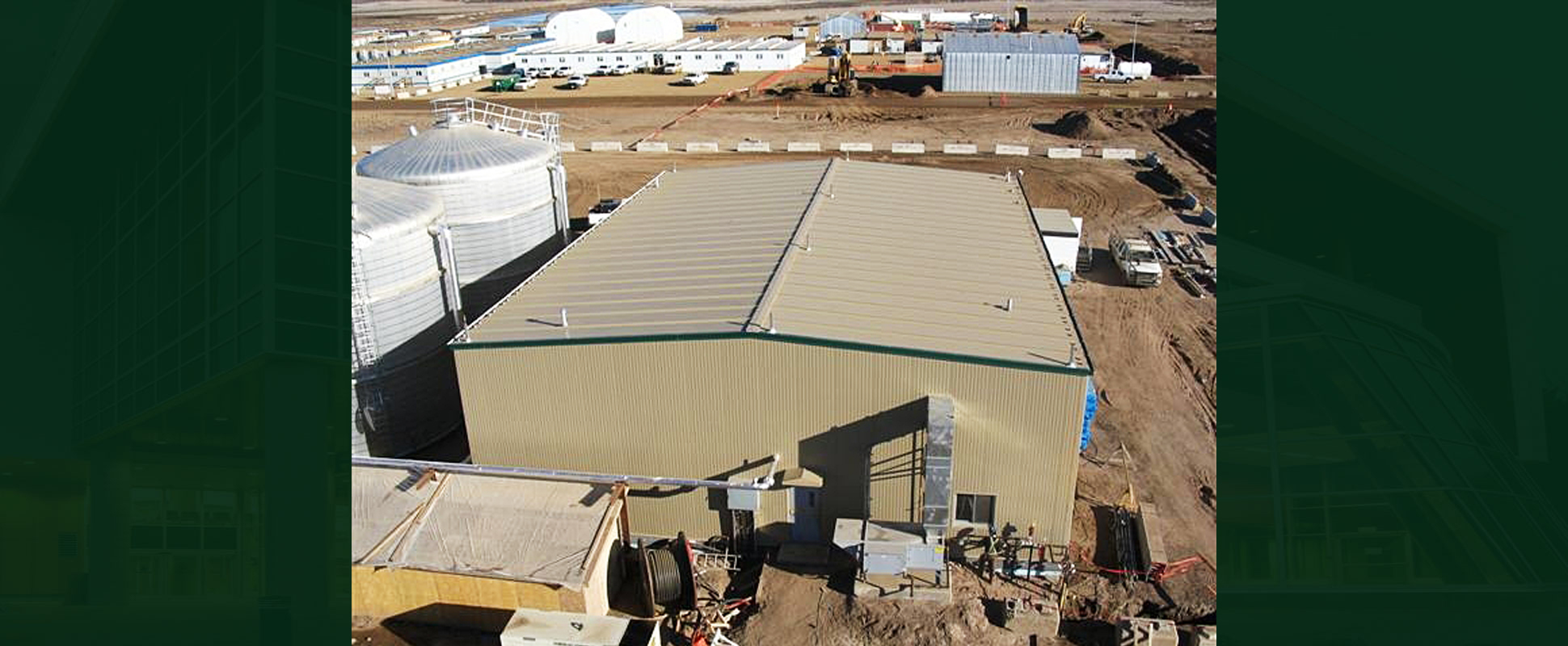 Shell Jackpine Waste and Potable Water Treatment Plant showing beige building and white tanks