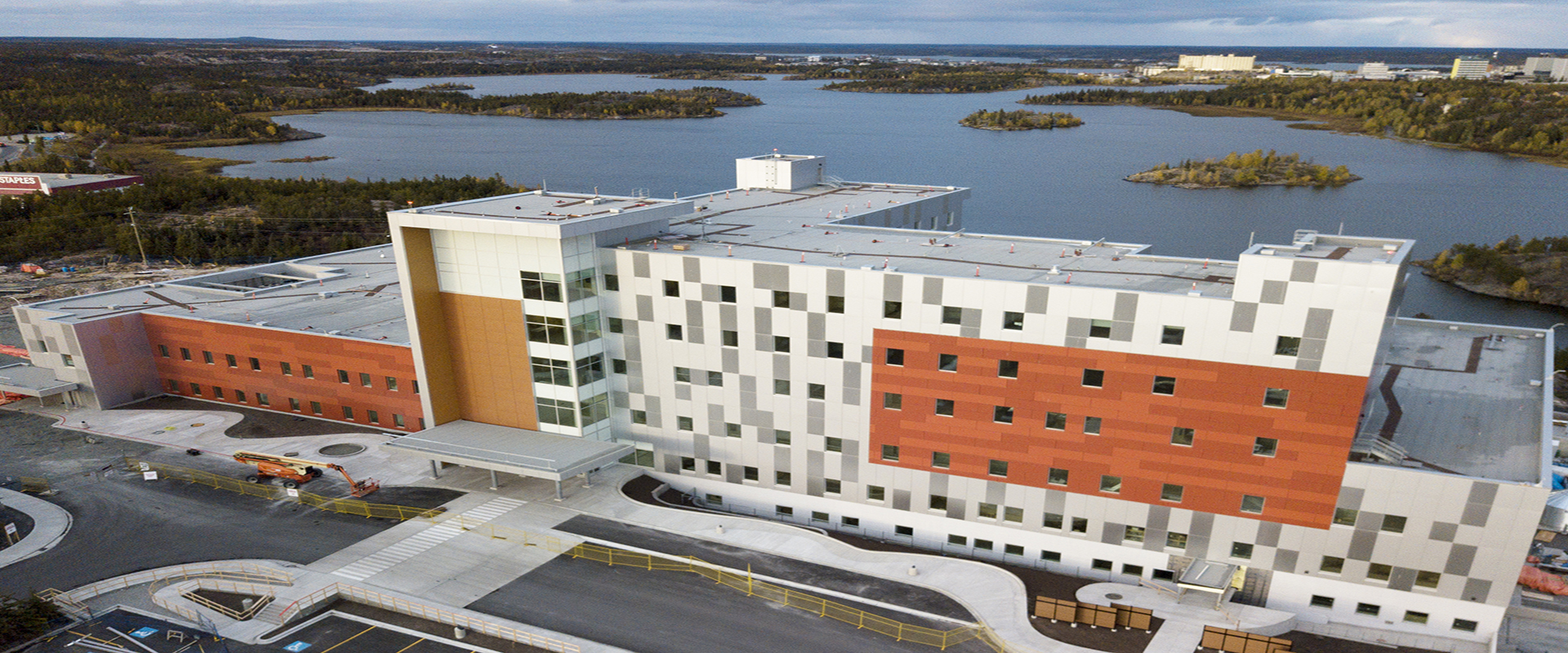 Aerial view of hospital building
