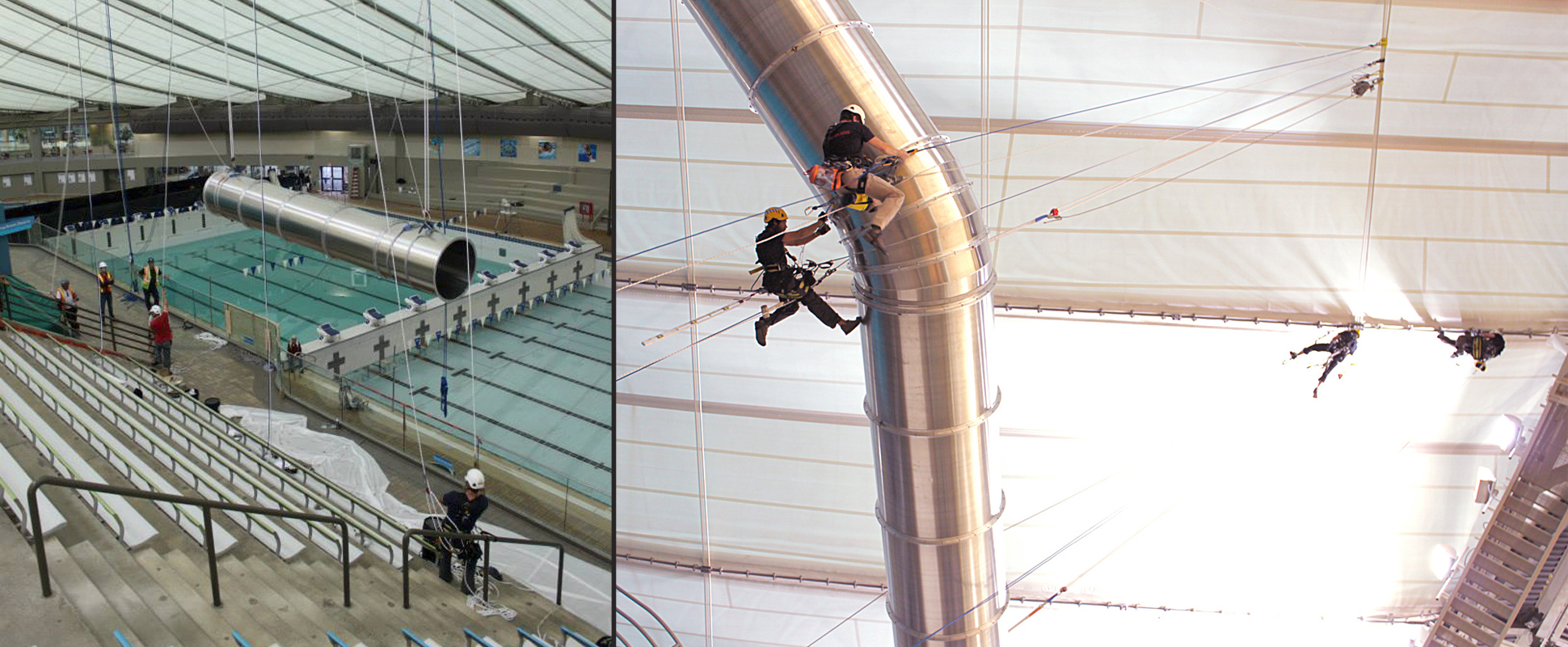 Split screen image of Talisman Recreation Centre showing work in progress