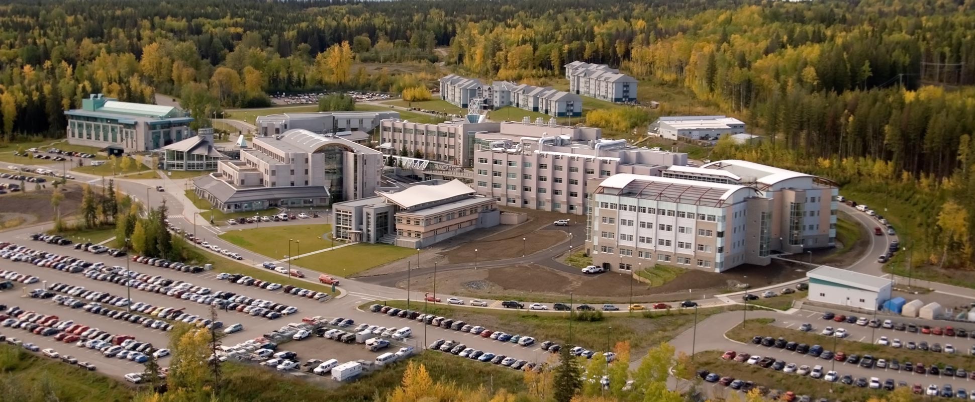 Aerial view of the University of Northern British Columbia’s Teaching and Learning Centre