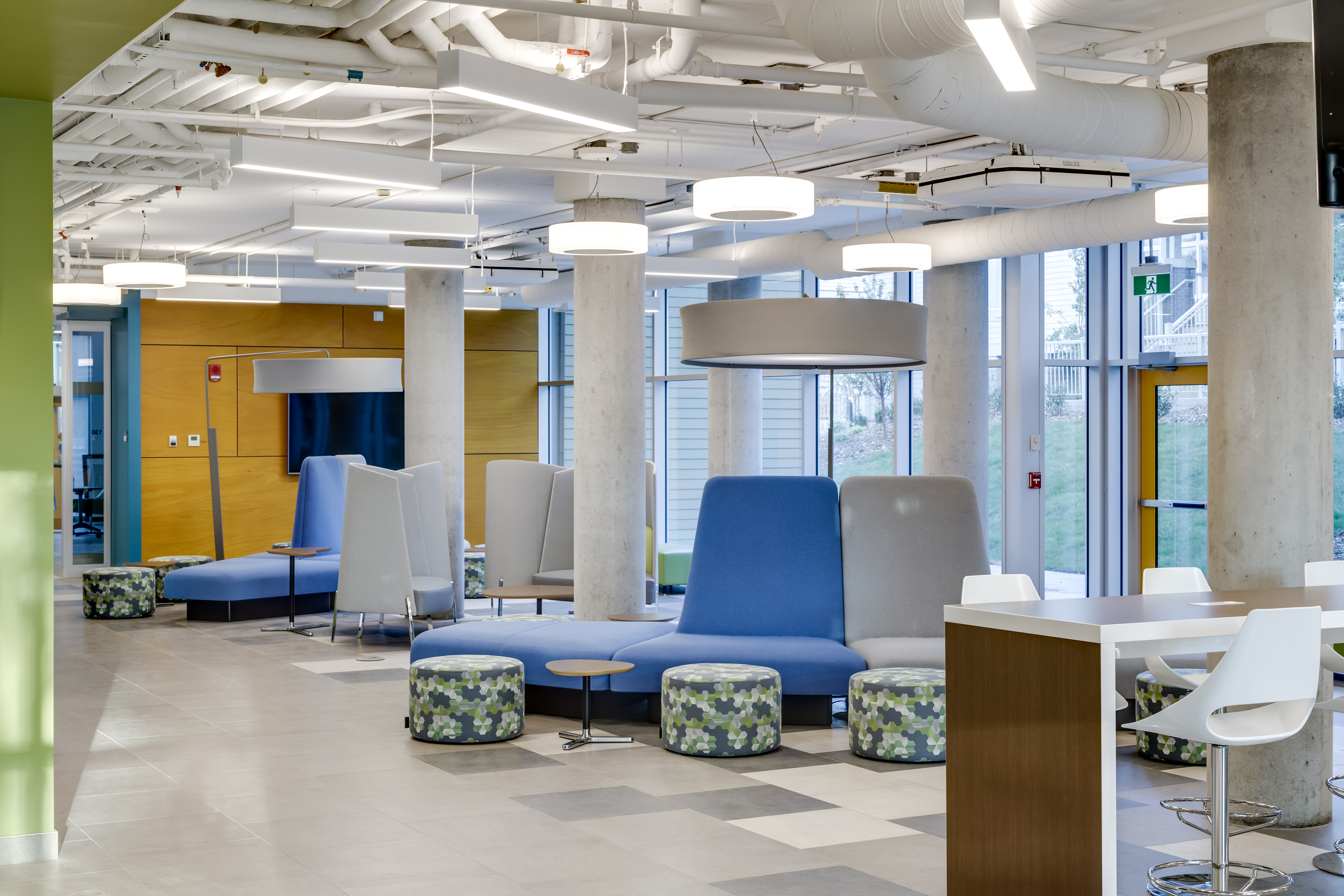 Interior of University of Alberta campus building showing seating area