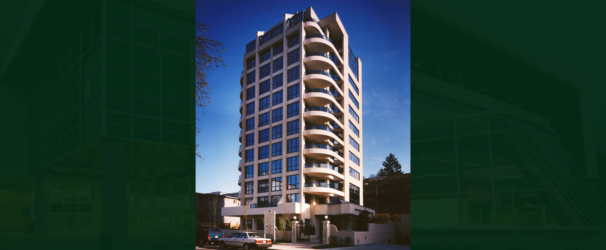 Exterior of the completed Waterford Condominiums