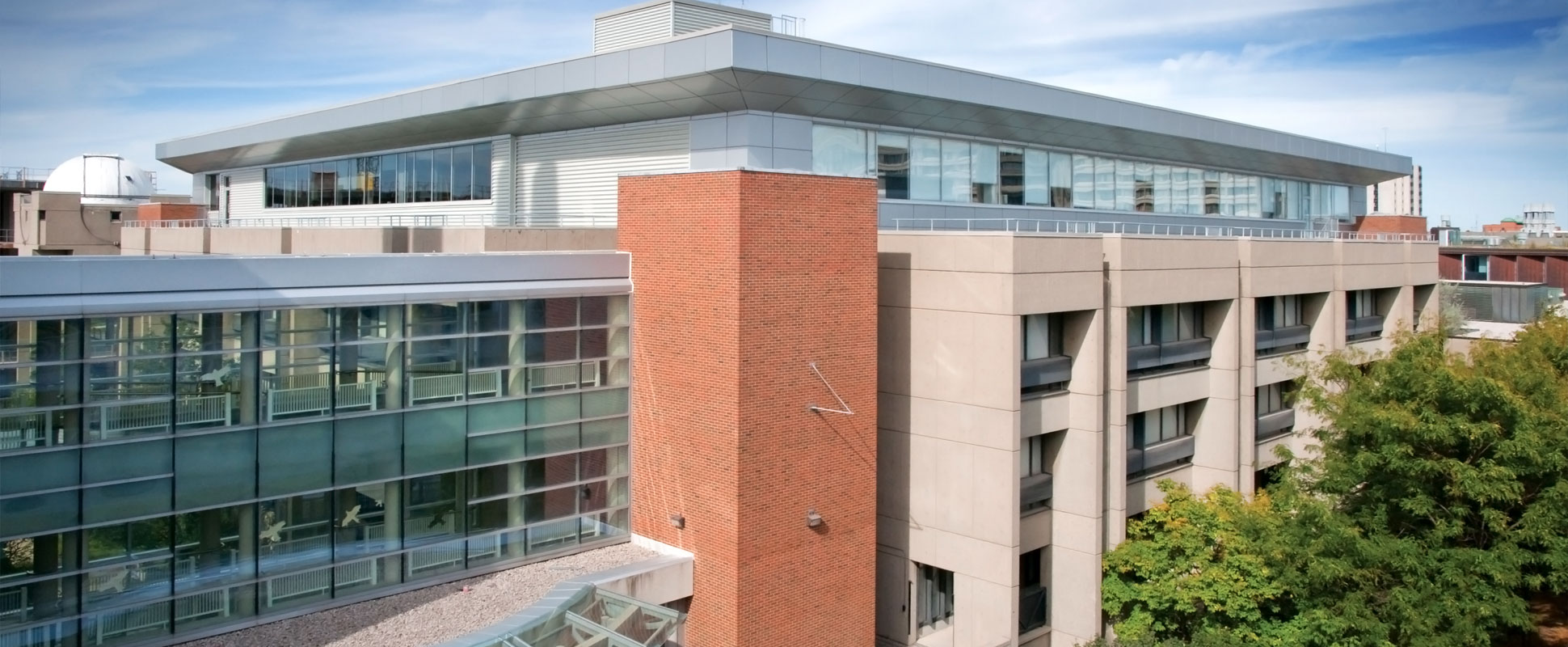 Elevated view of York University building showing different exterior finishes